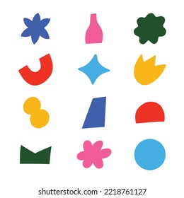 Set of abstract shape in naive style illustration design. Trendy childish hand drawn clip art for design element