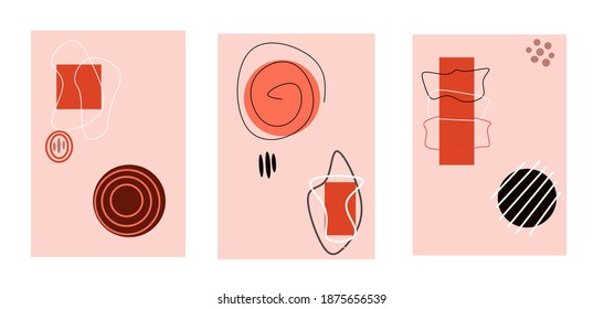 Satz abstrakter Form mit skandinavischem Stil. Wandkunst abstrakte Tapeten Heimdekorationen. orange Pastellfarbe. Cute Form Vektorgrafik.