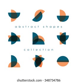 Set of abstract shape symbols with overlapping half circles. Signs collection suitable for business or corporate identity. Eps10 vector illustration.