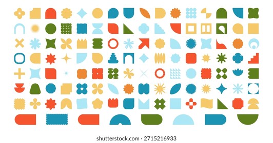 Conjunto de Formas abstractas de los años 70 y 80. Elementos geométricos, iconos retro Y2K. Vector.