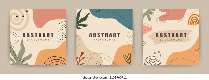 Set of abstract shapes backgrounds. Hand drawn various geometric objects and doodle elements. Vector illustration in trendy boho style.