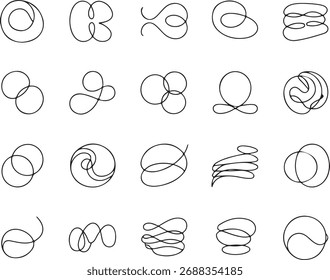 Set of abstract shapes in continuous line art style minimalism