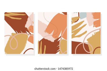 Set of abstract shapes element. Contemporary beige collage template. Wall art. Scandinavian style print for Wallpaper, Social media, Placard, Poster, Story, Sale. Mid century wall art. Vector 