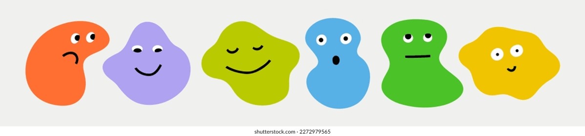 Set of abstract shapes with faces. Different emotions of the characters. Various cute characters