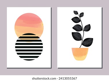 Set of abstract shapes with floral elements for design. Vector illustration	