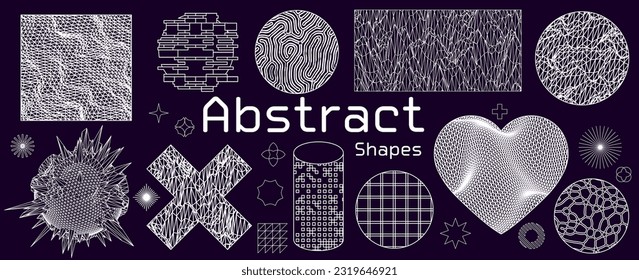 Set of abstract shapes and forms for poster or cover design. Various 3D grid illustrations.