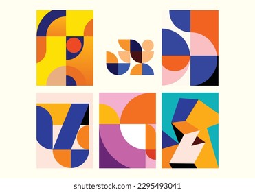 Set of abstract shapes geometric colorful vector illustration background.