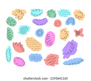 Set of abstract shapes. Geometric multicolored base form for simple floral prints. Flat kids cartoon doodle