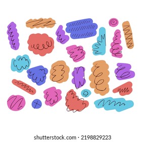 Satz abstrakter Formen. Geometrisches mehrfarbiges Basisformular für einfache Blumendrucke. Cartoon-Doodle für Flachkinder