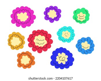 Set of abstract shapes. Geometric multicolored base form for simple floral prints. Flat kids cartoon doodle