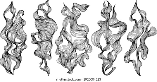 Set of abstract shapes. Hand drawn vector illustrations. Ink painting style composition