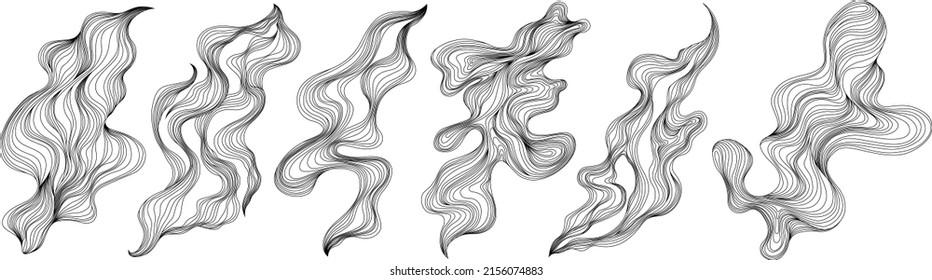 Set of abstract shapes. Hand drawn vector illustrations. Ink painting style composition