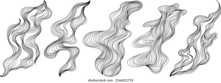 Set of abstract shapes. Hand drawn vector illustrations. Ink painting style composition