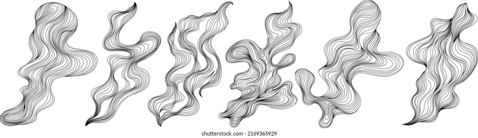 Set of abstract shapes. Hand drawn vector illustrations. Ink painting style composition
