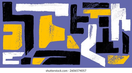 Set of abstract shapes and icons drawn with crayon. Geometric doodle contemporary figures, various geometric shapes, arch, zigzag and other primitive elements. Retro style kid vector geometric shapes