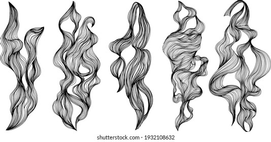 Set of abstract shapes. Ink painting style abstract composition. Hand drawn Vector illustrations.