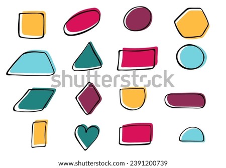 Set of abstract shapes isolated on white. Vector free hand shape for logo design. Abstract geometric shapes. Basic figures brutalism swiss style, primitive bold minimal forms.