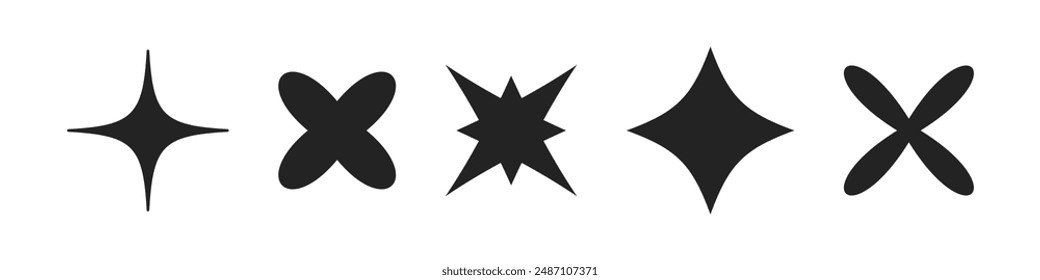 Set of abstract shapes isolated retro futuristic geometric elements in y2k style. Collection trend symbols for template, poster, web, landing page, stickers 