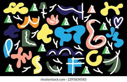 Set of abstract shapes, large set of hand-drawn different shapes and doodle objects, abstract modern fashion illustration in Scandinavian style. Vector illustration for children's printing.