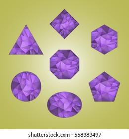 Set of abstract shapes like amethyst violet color isolated on color background