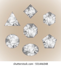 Set of abstract shapes like diamond grayscale color isolated on beige background