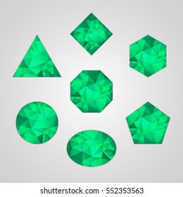 Set of abstract shapes like emerald green color isolated on gray background