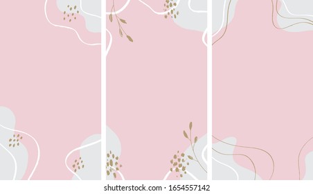 Set of abstract shapes and lines patterns. Pink girly background for wedding cards, social media, banners design.