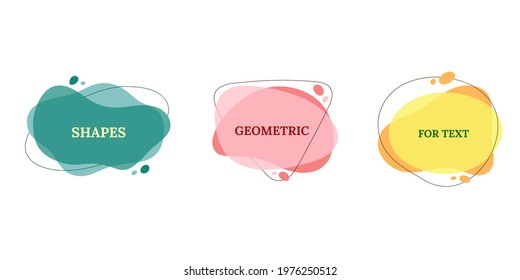 Set abstract shapes in modern style, space for text. Graphic design speech bubbles for business. Vector illustration, color isolated elements on white background. Creative frames for advertising text