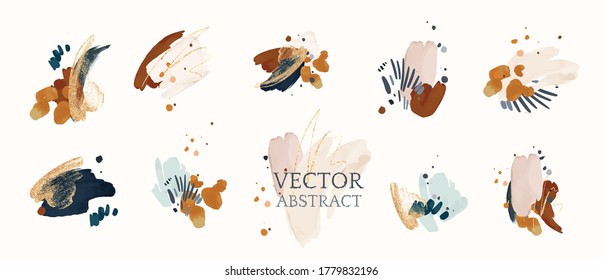 Set abstract shapes, splash gold. watercolor concept. Navy blue poster, invite. Vector decorative greeting  or invitation design background