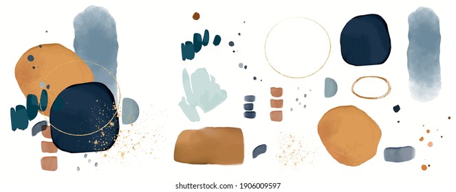 Set Abstract Shapes, Splash Gold. Watercolor Concept.  Vector Decorative Greeting  Or Invitation Design Background