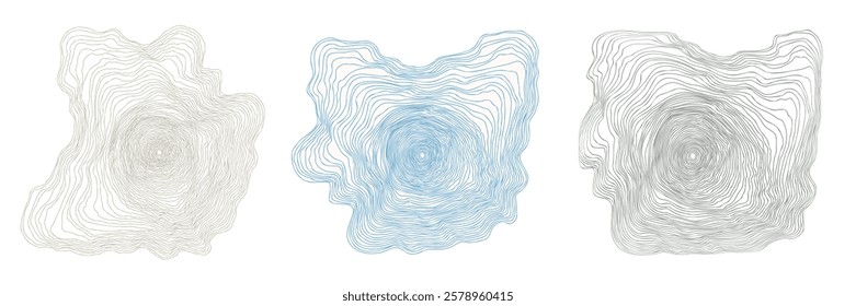 Set of abstract shapes with tree rings - hand drawn vector illustration.