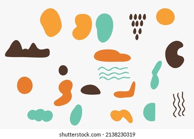 Set of abstract shapes, vector 70s color elements on isolated backgraound 