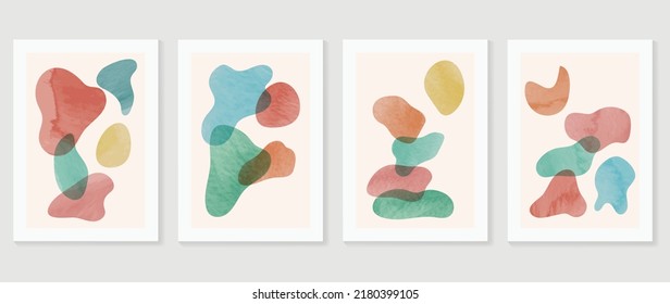 Conjunto de formas abstractas vectores de arte mural. Colores de tono de la tierra, formas orgánicas, coloridas en textura acuarela. Diseño de la colección de decoración de las paredes de la temporada otoño para interiores, afiche, cubierta, pancarta.
