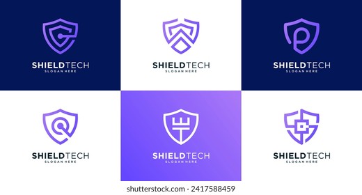Set of abstract shield security logo design.