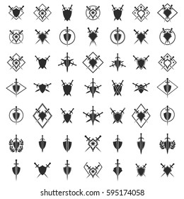 Set of abstract shield and sword icon.