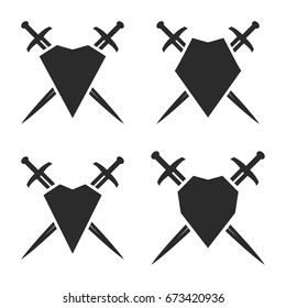 Set of abstract shield and sword signs.