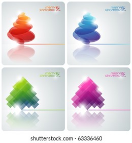 Set of abstract shiny christmas trees. Vector illustration.