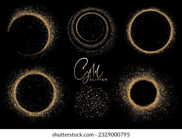 Set of Abstract shiny gold glitter design element. For New Year, Merry Christmas greeting card design