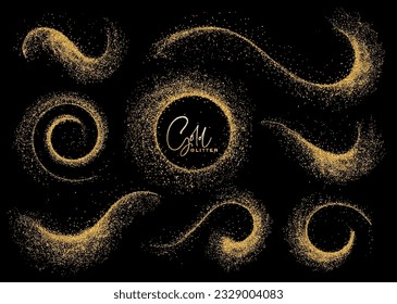 Conjunto de elementos de diseño de brillo oro resplandeciente abstracto. Para Año Nuevo, diseño de tarjetas de felicitación navideña