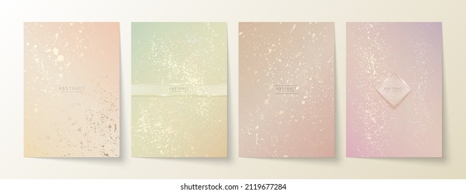 Set of abstract shiny luxury background in light soft pastel colors with golden spots. A4 premium modern gradient templates with splash texture for elegant wedding invitation, card or notebook cover