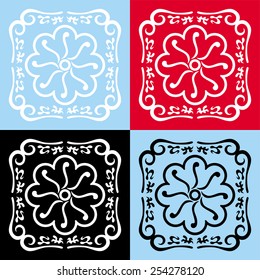 Set abstract sign for logo. White. Black. Red. Blue.