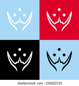 Set abstract signs for logo with 3 balls. White. Black. Red. Blue.