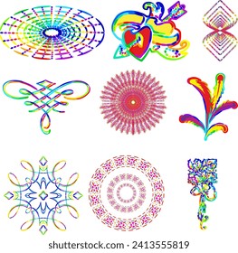
set of abstract signs for tattoos. The illustration is very colorful, so that different sensations appear