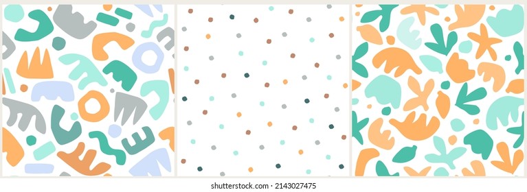 The set is an abstract silent pattern with simple minimalistic shapes, points. Modern print. Vector graphics.