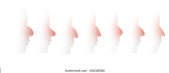 Set of abstract silhouette of human head in profile with different forms of nose. Vector illustration.