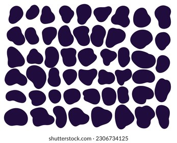 Set abstrakter Silhouettenflecken. Vektorgrafik. Random-Rundformen von Tropfen und Blenden