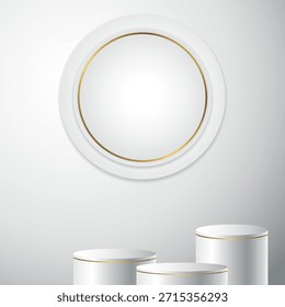 Set aus abstraktem Silber, Zylinderpodium. Moderne Vektorgrafik-Plattform für Produkt