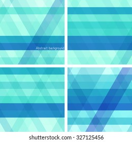 Set of abstract simple blue and turquoise backgrounds with horizontal and diagonal stripes. Graphic vector patterns