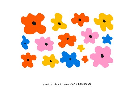 Set of abstract simple flowers. Vector flat illustration. Floral organic shapes