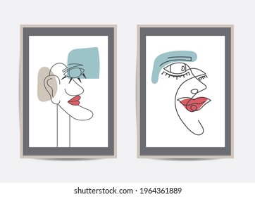 set of abstract single line surreal wall arts.